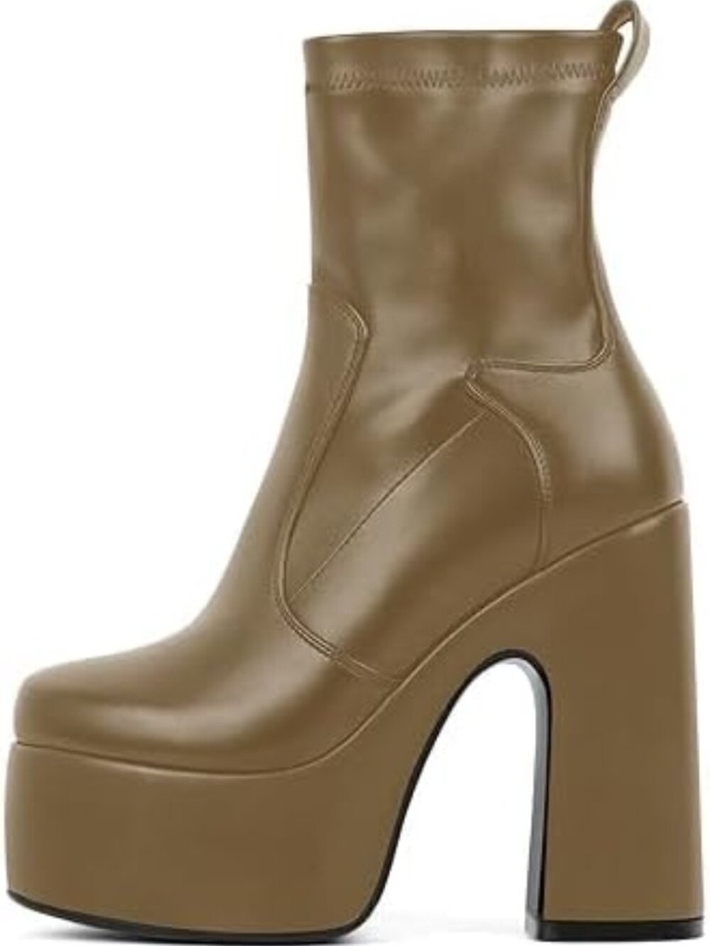 Women's Brown Platform Ankle Boot High Chunky Block Heel Round Toe Short Booties
